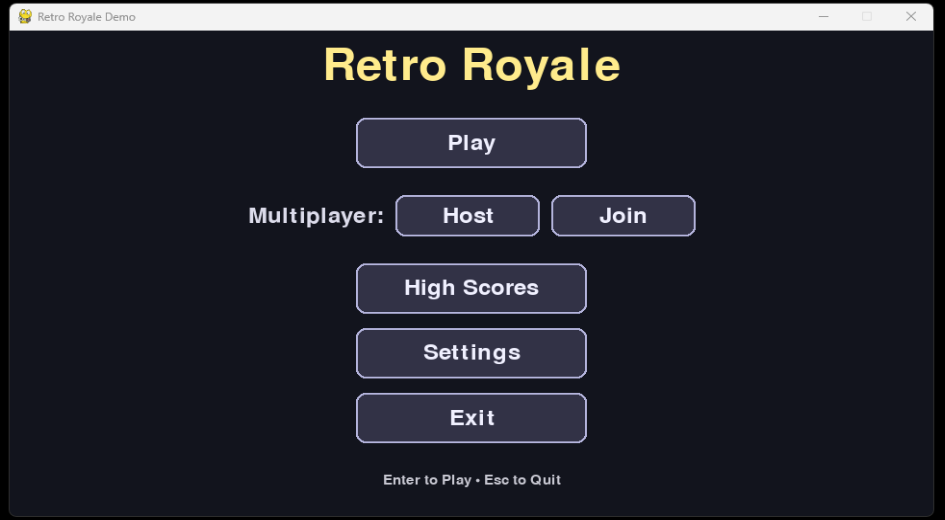 Retro Royale menu screenshot 1